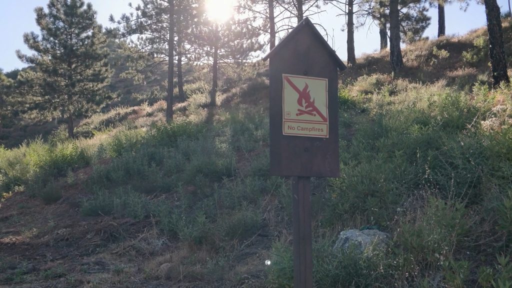 No fire sign at Josephine Peak Trailhead